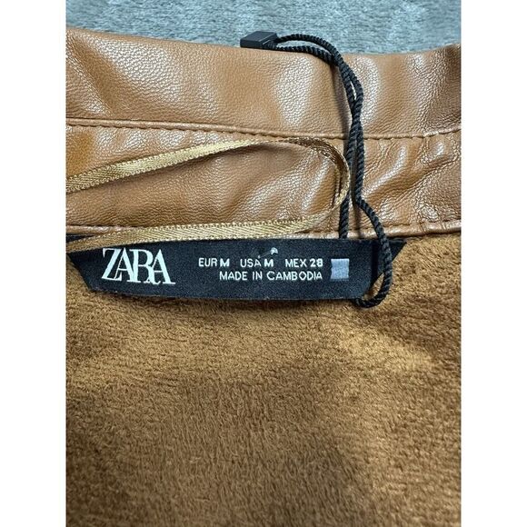 NWOT ZARA FAUX LEATHER SHIRT DRESS MIDI BROWN MEDIUM - Picture 10 of 13